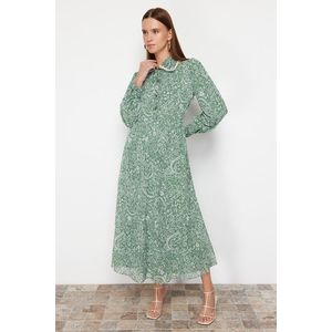 Trendyol Green Floral Neck Detailed Lined Chiffon Woven Dress obraz