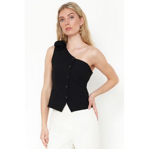 Trendyol Black Fitted Fitted Limited Edition One Shoulder Rose Detailed Woven Vest obraz