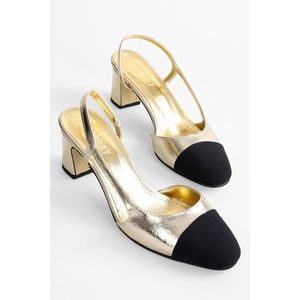 Shoeberry Women's Liera Gold Shiny Heeled Shoes obraz