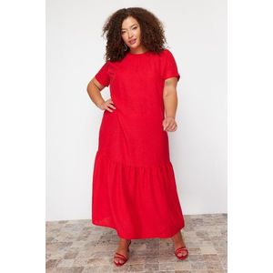 Trendyol Curve Red Fake Linen Woven Plus Size Dress obraz