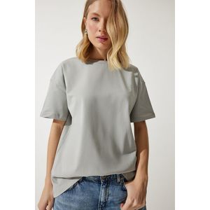 Happiness İstanbul Women's Stone Gray Loose Basic Cotton T-Shirt obraz