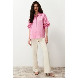 Trendyol Pink Balloon Sleeve Label Detailed Oversize Wide Fit Woven Shirt obraz