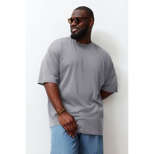 Trendyol Gray Plus Size Oversize Comfortable Basic 100% Cotton T-Shirt obraz
