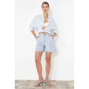 Trendyol Light Blue 100% Tencel™ Pleated High Waist Denim Shorts obraz