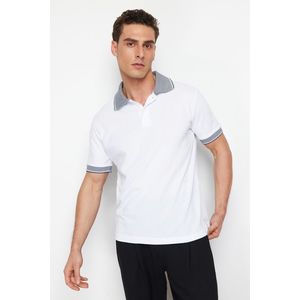 Trendyol White Regular Cut Textured 100% Cotton Polo Neck T-shirt obraz