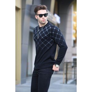 Madmext Black Patterned Crewneck Knitwear Sweater 6019 obraz