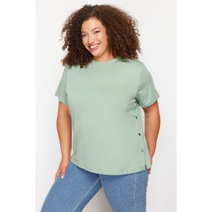 Trendyol Curve Mint Green Button Detailed Knitted T-shirt obraz
