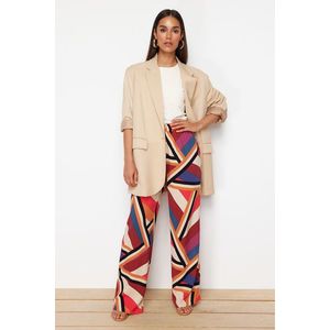 Trendyol Red Wide Leg Patterned Woven Trousers with Elastic Waist Tie Detail obraz