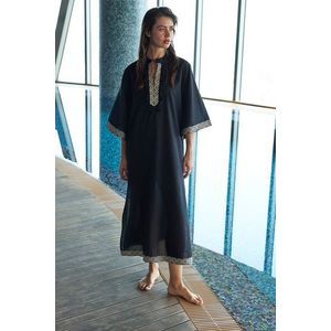 Trendyol Black Wide Fit Maxi Woven Stripe Accessory Beach Dress obraz