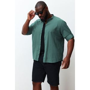 Trendyol Dark Green Regular Fit Comfortable High Collar Basic Large Size Shirt obraz