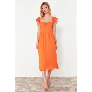 Trendyol Orange Waist Opening Chiffon Lined Midi Woven Dress obraz