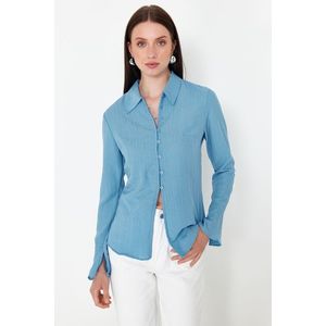 Trendyol Light Blue Textured Fitted Woven Shirt obraz
