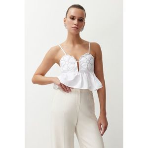 Trendyol White Crop Woven Flower Embroidered Blouse obraz