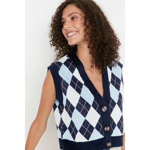 Trendyol Navy Blue Buttoned Crop Knitwear Sweater obraz