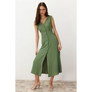 Trendyol Khaki Buttoned Sleeveless Midi Woven Shirt Dress obraz