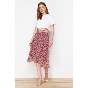 Trendyol Brown Skirt Frilly Chiffon Fabric Patterned Midi Woven Skirt obraz
