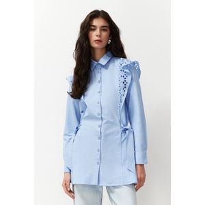 Trendyol Light Blue Embroidered Cotton Woven Shirt obraz