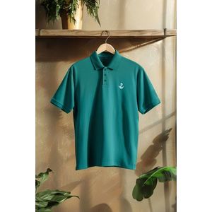 Trendyol Emerald Green Regular Cut 100% Cotton Embroidered Polo Neck T-shirt obraz