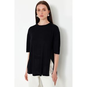Trendyol Black Basic Flowy Slit Detailed Knitwear T-Shirt obraz
