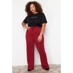 Trendyol Curve Claret Red High Waist Wide Leg Knitted Trousers obraz