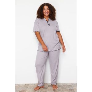 Trendyol Curve Gray Bow Detailed Camisole Knitted Pajamas Set obraz