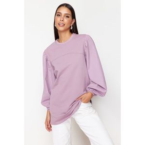 Trendyol Purple Sleeve Poplin Detailed Knitted Sweatshirt obraz