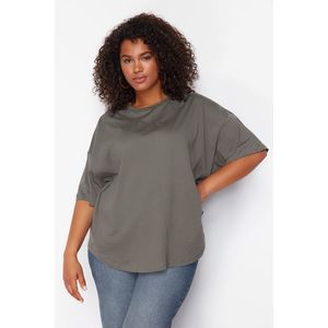 Trendyol Curve Anthracite 100% Cotton More Sustainable Oversize Knitted T-shirt obraz
