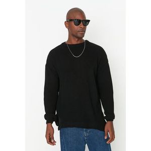 Trendyol Black Oversize Fit Wide Fit Crew Neck Slit Knitwear Sweater obraz
