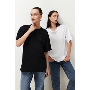 Trendyol Black and White 2-Pack 100% Cotton Oversize/Wide Fit Crew Neck Knitted T-Shirt obraz