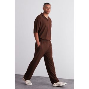 Trendyol Limited Edition Brown Comfort/Wide Leg Textured Wrinkle-Resistant Hidden Drawstring Sweatpants obraz