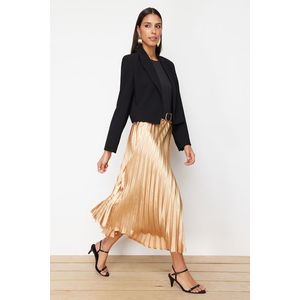 Trendyol Gold Pleated Satin Fabric Maxi Length Woven Skirt obraz