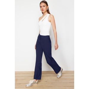Trendyol Navy Blue Ribbed High Waist Straight/Straight Fit Woven Trousers obraz