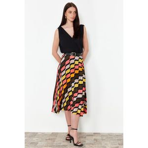 Trendyol Multicolored Patterned Satin Fabric Pleat Detailed Midi Length Woven Skirt obraz