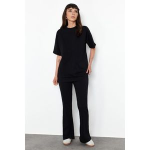 Trendyol Black 100% Cotton Oversize Pattern Spanish Leg Knitted Bottom-Top Set obraz