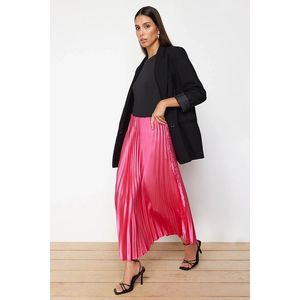 Trendyol Pink Pleated Satin Fabric Maxi Length Woven Skirt obraz