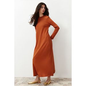 Trendyol Cinnamon Shoulder Button Detailed Knitted Dress obraz