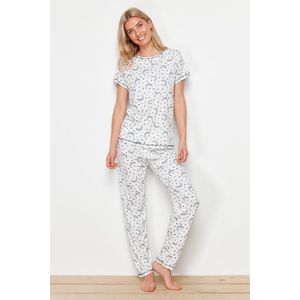 Trendyol White Galaxy Patterned Knitted Pajamas Set obraz