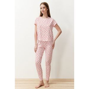 Trendyol Pink Cotton Strawberry Patterned Knitted Pajamas Set obraz