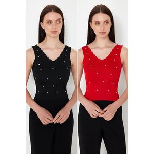 Trendyol Black-Red Stone Embroidered Double Pack Knitwear Blouse obraz