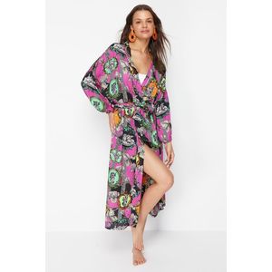 Trendyol Abstract Patterned Belted Maxi Woven 100% Cotton Kimono&Kaftan obraz