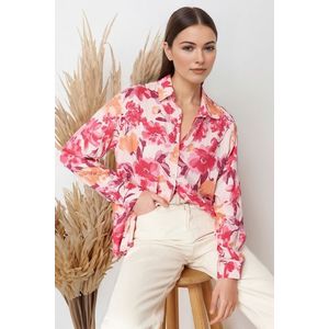 Trendyol Pink Flower Patterned Regular Fit Woven Shirt obraz