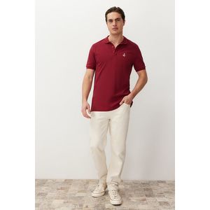 Trendyol Claret Red Regular/Normal Cut 100% Cotton Embroidered Polo Neck T-shirt obraz