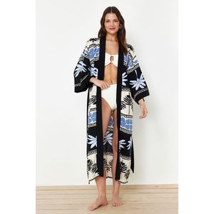 Trendyol Tropical Patterned Belted Maxi Woven Kimono & Kaftan obraz