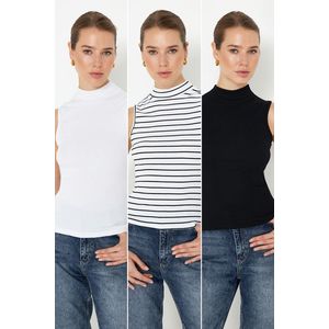 Trendyol Black-White-Multicolor 3-Pack Fitted/Fitted Stretch Knitted Blouse obraz