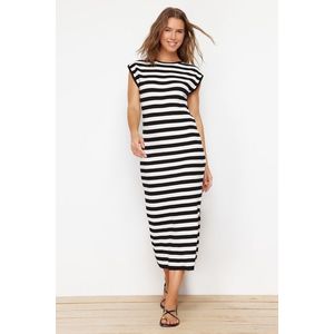 Trendyol Black Maxi Knitwear Cotton Striped Dress obraz