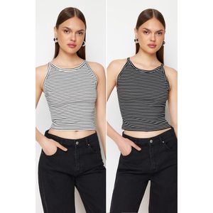 Trendyol Black-White 2-Pack Striped Strap Corded Knitted Undershirt obraz