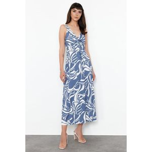 Trendyol Indigo Fitted/Fitted Gather Detailed Sleeveless Flexible Knitted Maxi Dress obraz