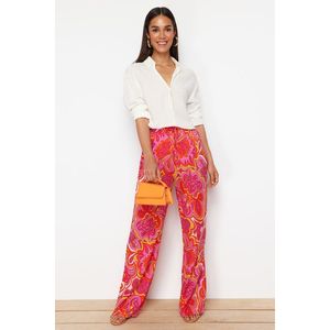Trendyol Pink Wide Leg Patterned Woven Trousers with Elastic Waist Tie Detail obraz