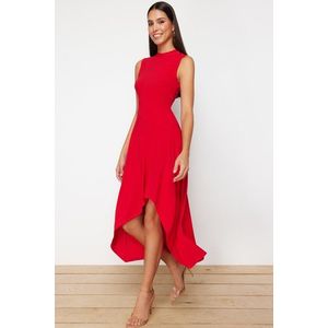 Trendyol Red Asymmetric High Neck Zero Sleeve Flexible Knitted Midi Dress obraz