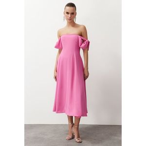 Trendyol Pink A-Line Carmen Collar Woven Dress obraz